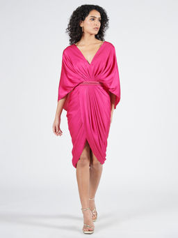 S&N by Shantnu Nikhil - Womens Jersey Solid Pink Dress with Belt