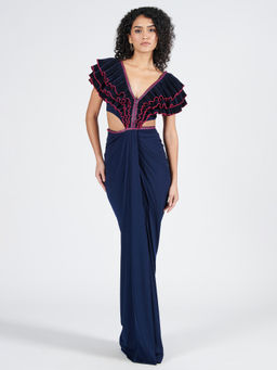 S&N by Shantnu Nikhil - Womens Elastane Embroidered Navy Blue Dress