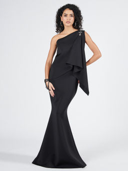 S&N by Shantnu Nikhil - Womens Jersey Solid Black Gown