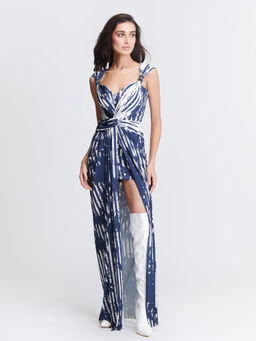 S&N by Shantnu Nikhil - Womens Jersey Printed Navy Blue Gown