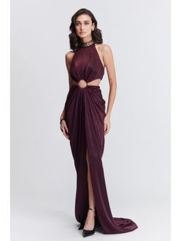 S&N by Shantnu Nikhil - Womens Jersey Sequined Wine Gown