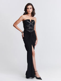 S&N by Shantnu Nikhil - Womens Jersey Sequined Black Gown