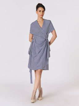 S&N by Shantnu Nikhil - Womens Jersey Stripes Multi-Color Dress with Belt