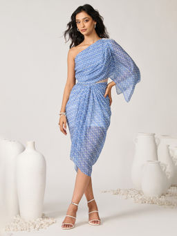 S&N by Shantnu Nikhil - Womens Chiffon Printed Blue Dress