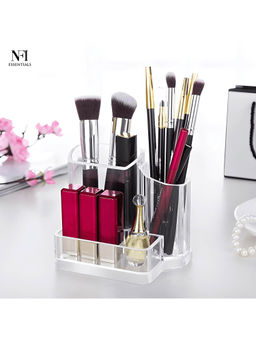 NFI Essentials - Acrylic Makeup Brush Holder Stationery Organizer 3 Compartment Stand Cosmetics