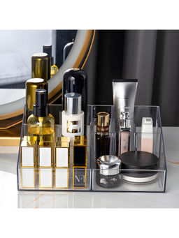 NFI Essentials - Premium Acrylic Makeup Organizer Tray with Diamond Cut Design Vanity Cosmetics