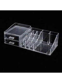 NFI Essentials - Acrylic Makeup Organizer with Drawers Vanity Tray 2, Drawers & 12 Lipstick Slots