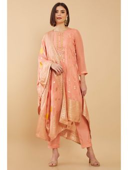 Soch - Women Pink Organza Embroidered Dress Material (Set of 3)