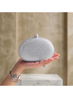 BE CHIC - Mini Crystal Clutch Silver Semicircle