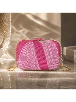 BE CHIC - Women Pink Mini Crystal Ripple Clutch