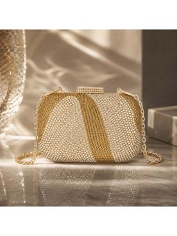BE CHIC - Women Gold Mini Crystal Ripple Clutch