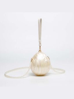 BE CHIC - Acrylic Egg Clutch With Pearl Crossbody Strap Bag
