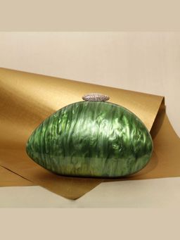BE CHIC - Green Shell Acrylic Clutch With Sling