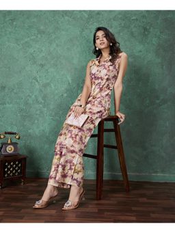 MOJILAA - Beige Viscose Ombre Embellished Straight Kurta with Palazzo (Set of 2)