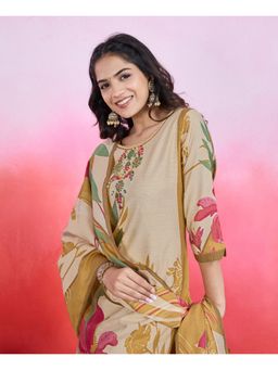 MOJILAA - Mustard Viscose Floral Print Straight Kurta with Pant and Dupatta (Set of 3)