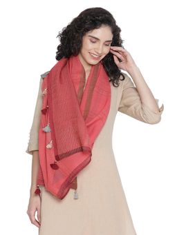 Shingora - Pink Wool Dobby Tasseled Stole for Women
