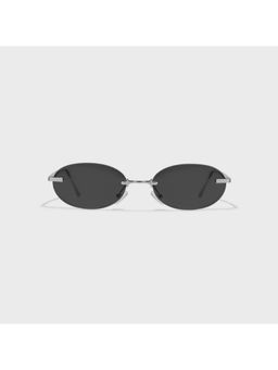 SAM AND MARSHALL - Ro Metal Silver Frame Black Lens Oval Rimless Sunglasses- Rio_Monochrome_20268