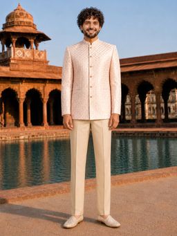 Vastramay - Men Pink Embroidered Bandhgalas with Pant