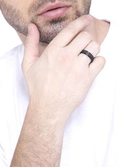 Yellow Chimes - Trendy Western Style Titanium Collection Stardust Black Band Stainless Steel Ring