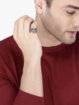 Yellow Chimes - Silver Oxidised Cross Signed Metal Stainless Steel Band Designed Ring (Pack of 2)