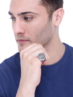 Yellow Chimes - Stylish Silver Toned Stainless Steel Tree Signet Band Ring