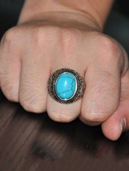 Yellow Chimes - Stylish Smooth Finished Steel Black Silver Blue Stoned Band Ring