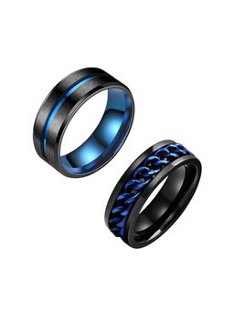 Yellow Chimes - Stainless Steel Black & Blue Band Designed Rings (Pack of 2) (10)