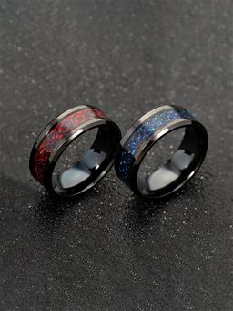 Yellow Chimes - Stainless Steel Dragon Celtic Design Black Red Blue Finger Rings (Pack of 2)