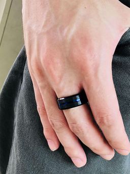 Yellow Chimes - Blue and Black Stainless Steel Ring for Men