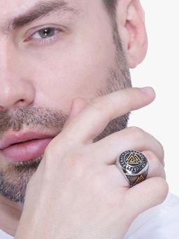 Yellow Chimes - Stainless Steel Valknut Ring with Rune Circle Odin Symbol Band Finger Ring