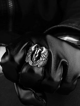 Yellow Chimes - Fashion and Trendy Silver Oxidised Stainless Steel Metal Bikers Ring