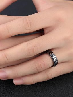 Yellow Chimes - Western Style Silver Toned Stainless Steel Band Designed Contemporary Ring