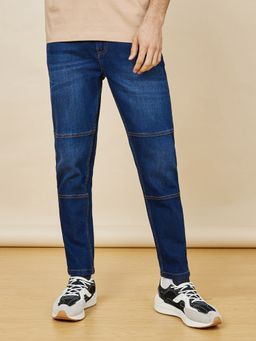 Styli - Crop Length Dark Washed Jeans With Panel Stitch Detail