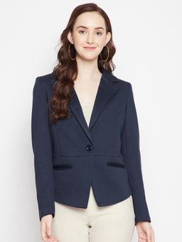 CRIMSOUNE CLUB - Women's Navy Blue Solid Blazer