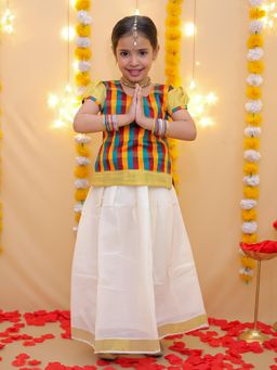 BownBee - Half Sleeve South Indian Pavda Pattu Multi Lehenga with Choli (Set of 2)