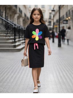 devils n angels - Girls Black Sequin Flower Co-Ord Set