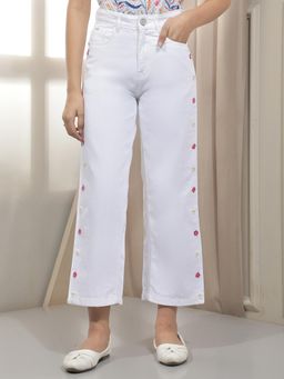 CRIMSOUNE CLUB - Girl'S White Cotton Straight Jeans