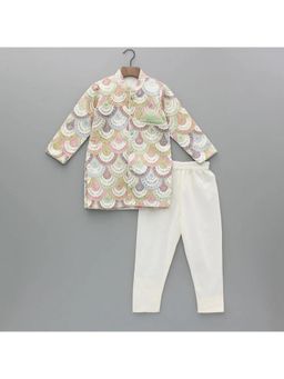 The Little Tales - White Embroidery Bandgala Kurta And Churidar