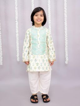 The Little Tales - Mint Leaf Print Kurta And Pyjama