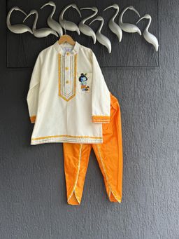 The Little Tales - Purple Ganpati Print Kurta And Dhoti