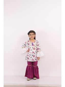 The Little Tales - White Printed Kurta With Sharara