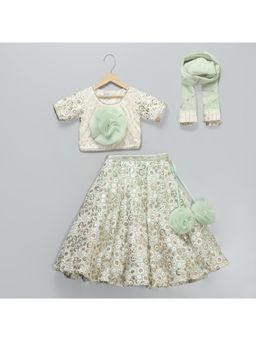 The Little Tales - Off White Heavy Embroidered Blouse And Lehenga With Duppatta