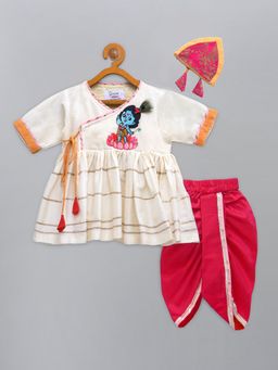 The Little Tales - Krishna Embroidered Angarkha Kurta And Dhoti