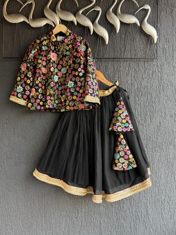 The Little Tales - Black Embrodiery Top And Lehenga