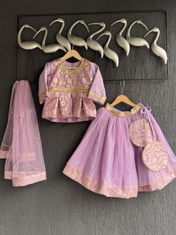 The Little Tales - Lilac Peplum Top And Lehenga With Dupatta