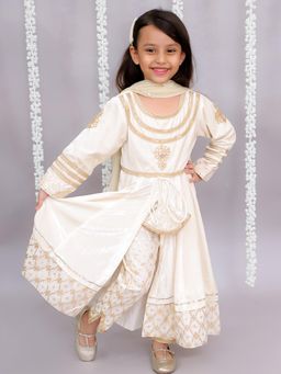 The Little Tales - White Velvet Anarkali Kurta And Pant With Dupatta
