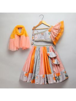 The Little Tales - Multi-Color Floral Printed Blouse And Lehenga With Dupatta