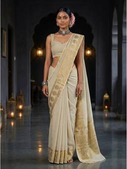 Mimosa - White Art Silk Kanjivaram Saree