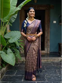 Mimosa - Navy Blue Art Silk Kanjivaram Saree