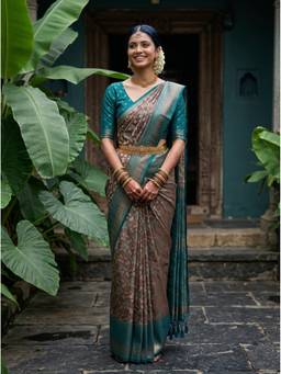 Mimosa - Turquoise Art Silk Kanjivaram Saree